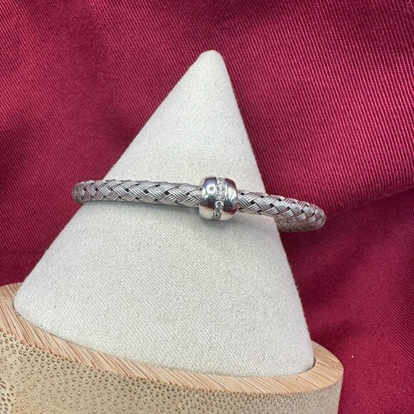 Sterling Italian Basket Weave Bracelet w/ Crystal Accents. Magnetic Closure - Picture 14 of 16